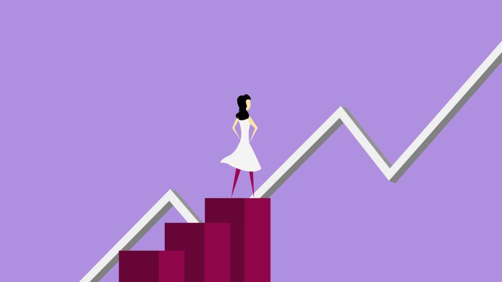 Illustration d'une personne au sommet d'un graphique ascendant, progression de l'épargne retraite