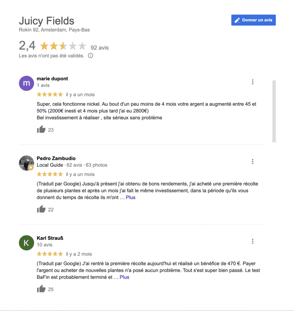 تقييمات جوجل لـ Juicy Fields - المستثمر الذكي